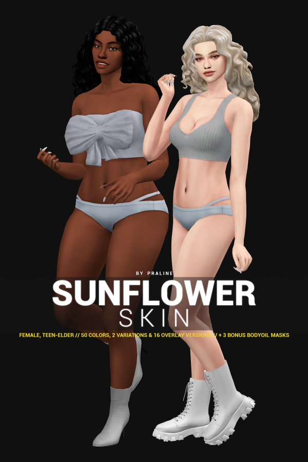 Mix SUNFLOWER Skin Overlay BONUS Bodyoil by simsfinds - The Sims 4 Custom Content