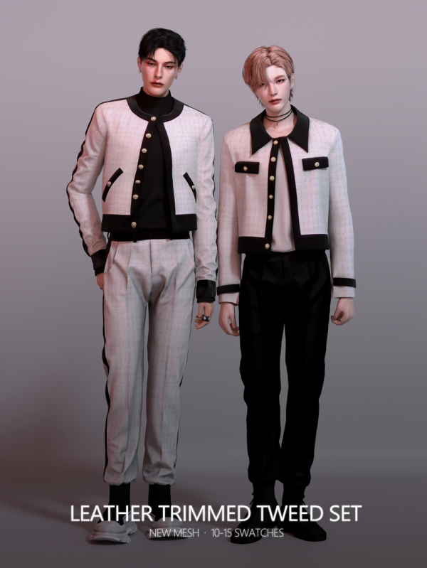 Alpha [ ] Leather Trimmed Tweed Set by simsfinds - The Sims 4 Custom Content