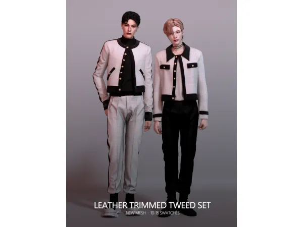 [TS4] Leather Trimmed Tweed Set﻿
