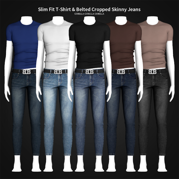 Alpha Slim Fit T Shirt Belted Cropped Skinny Jeans by simsfinds - The Sims 4 Custom Content