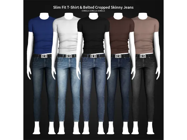 Slim Fit T-Shirt & Belted Cropped Skinny Jeans