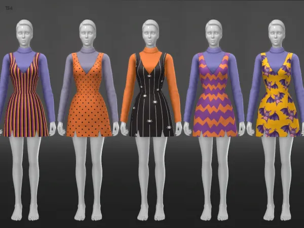 Maxis Match Autumn Dress Halloween edition by elfdor - The Sims 4 Custom Content
