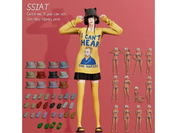 Alpha Cat ch me If you can SET CatHat Slipper Solo pose - The Sims 4 Custom Content