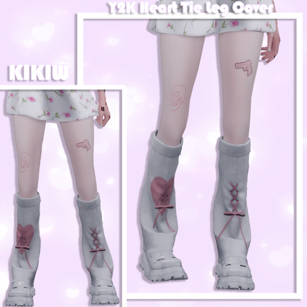 Alpha [KIKIW]Y2K Heart Tie Leg Cover by simsfinds - The Sims 4 Custom Content