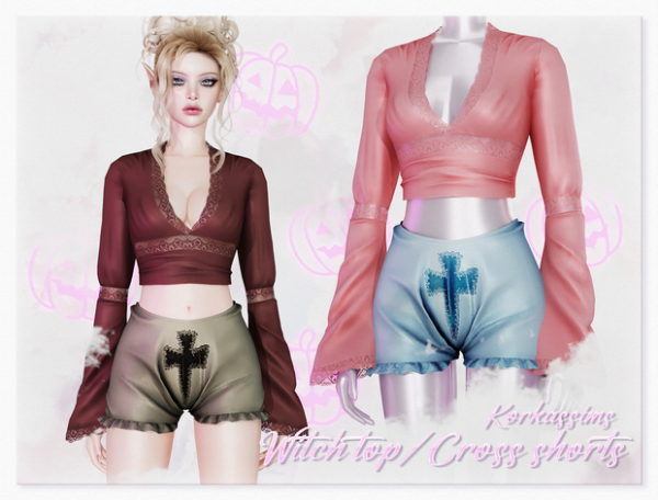 Alpha Witch topCross shorts by simsfinds - The Sims 4 Custom Content