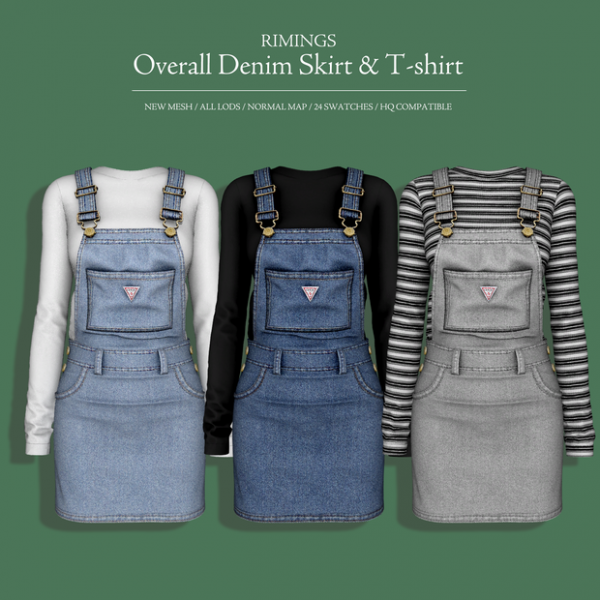 Alpha Overall Denim Skirt T shirt by simsfinds - The Sims 4 Custom Content