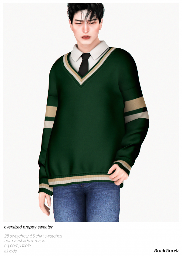 Alpha Oversized Preppy Sweater by BackTrack - The Sims 4 Custom Content