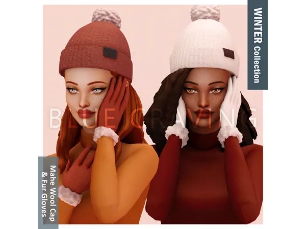 Mix Blue Craving Mahe wool cap Fur Gloves by bluecraving - The Sims 4 Custom Content