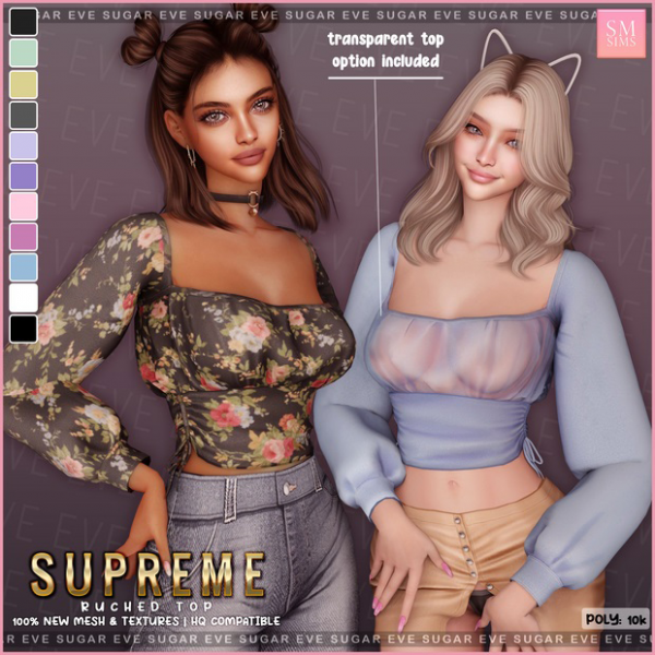 Alpha SUGAR Supreme Ruched Top by smsims - The Sims 4 Custom Content
