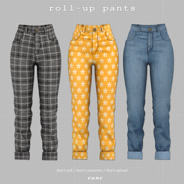 Alpha roll up pants by euno - The Sims 4 Custom Content