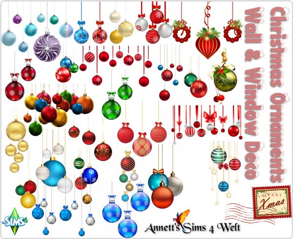 Maxis Match Christmas Ornaments Wall Windows Deco by simsfinds - The Sims 4 Custom Content