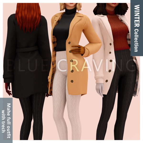 Alpha Blue Craving Mahe Trench Outfit by bluecraving - The Sims 4 Custom Content