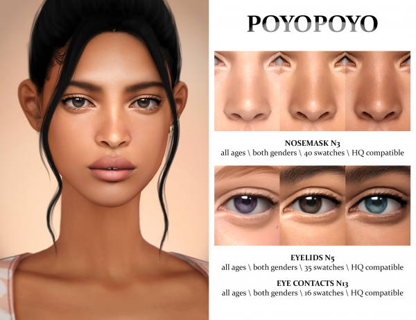 Alpha [poyopoyo] Nosemask N3 Eyelids N5 Eye Contacts N13 by simsfinds - The Sims 4 Custom Content