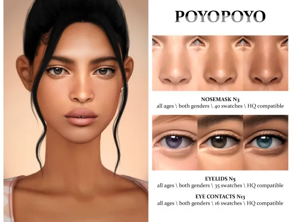 Alpha [poyopoyo] Nosemask N3 Eyelids N5 Eye Contacts N13 by PoyoPoyo - The Sims 4 Custom Content