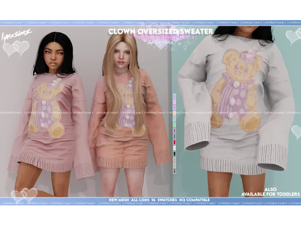 Alpha Oversized Cute Clown Sweater Child by lynxsimz - The Sims 4 Custom Content