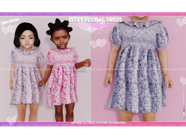 Alpha Ditsy Floral Dress Toddler by lynxsimz - The Sims 4 Custom Content