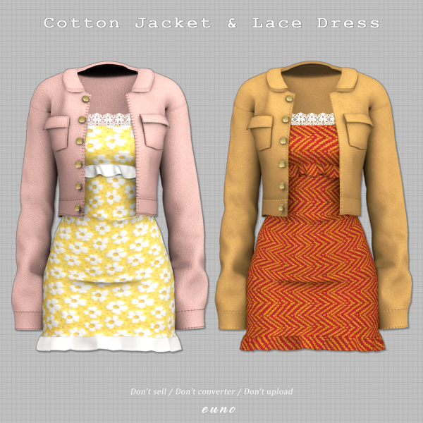 Alpha Cotton Jacket Lace Dress by euno - The Sims 4 Custom Content