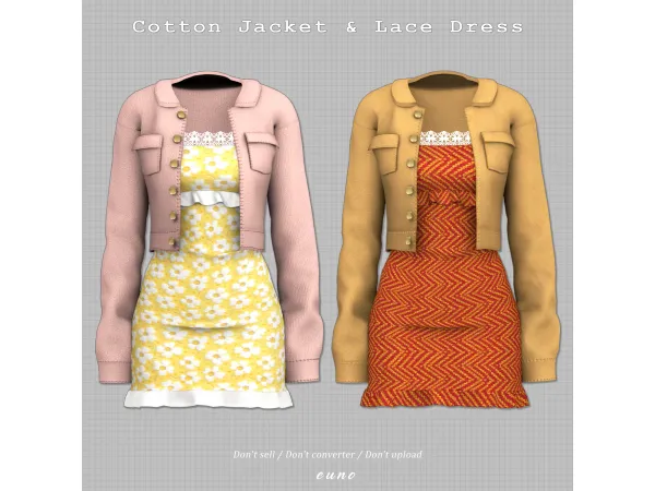 Alpha Cotton Jacket Lace Dress by euno sims - The Sims 4 Custom Content