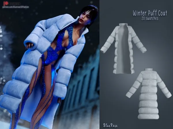 Alpha Winter Puff Long Coat BRsims by bluerose-sims - The Sims 4 Custom Content