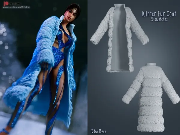 Alpha Winter Fur Long Coat BRsims by bluerose-sims - The Sims 4 Custom Content