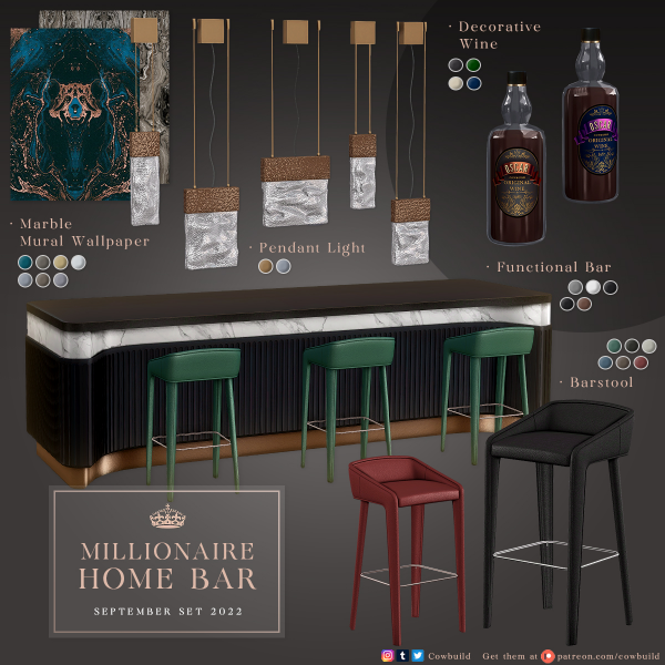 Alpha September 2022 Set (1) Millionaire Home Bar by cowbuild - The Sims 4 Custom Content