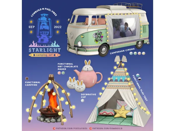 Alpha September 2022 Set (3) Starlight Camping by cowbuild - The Sims 4 Custom Content