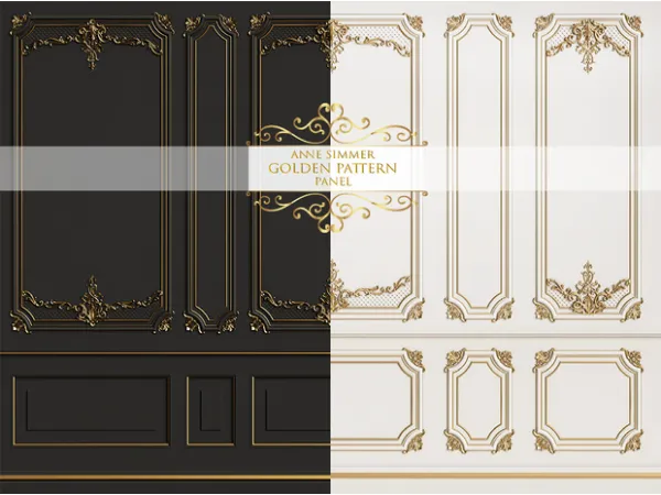 Alpha Wall panel Golden pattern by simsfinds - The Sims 4 Custom Content
