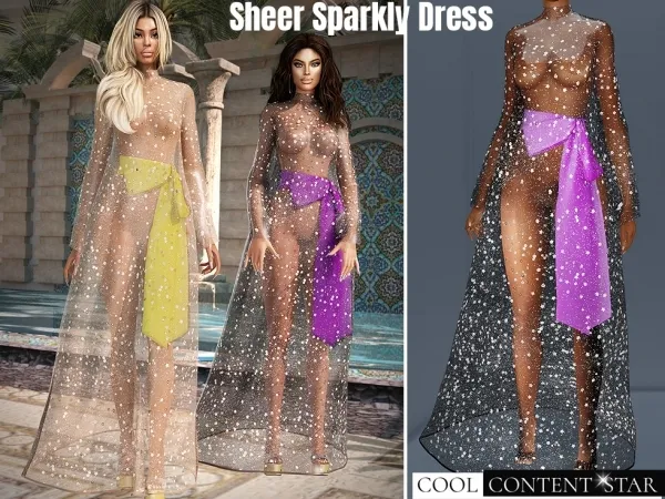Alpha Sheer Sparkly Dress cool_content_star by cool_content_star - The Sims 4 Custom Content