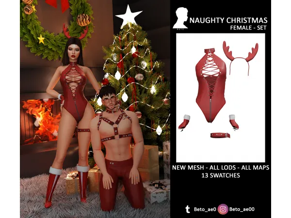 Alpha Naughty Christmas (Female Set) by Beto - The Sims 4 Custom Content
