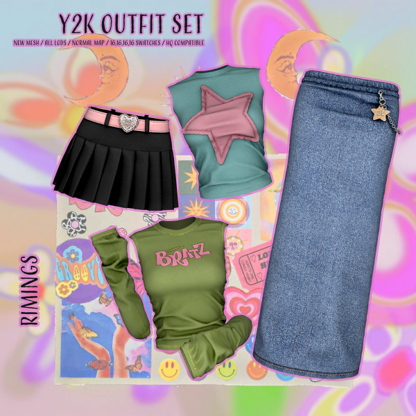 Alpha [RIMINGS] Y2K Outfit Set by simsfinds - The Sims 4 Custom Content