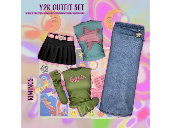 Alpha [RIMINGS] Y2K Outfit Set by RIMINGS - The Sims 4 Custom Content