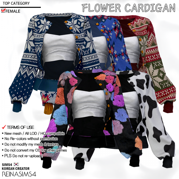 Alpha REINA_TS4_FLOWER CARDIGAN by simsfinds - The Sims 4 Custom Content