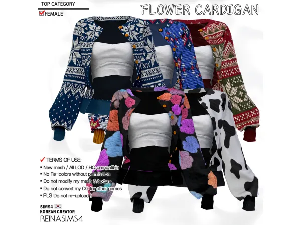 REINA_TS4_FLOWER CARDIGAN by Reina Sims4