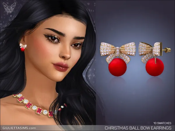Alpha CHRISTMAS BALL BOW EARRINGS by simsfinds - The Sims 4 Custom Content