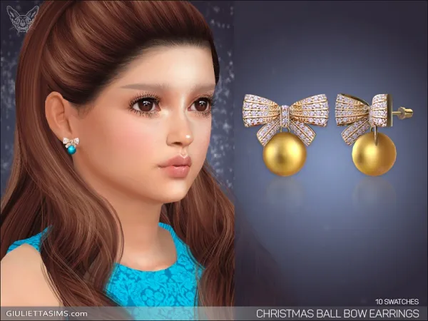 Alpha CHRISTMAS BALL BOW EARRINGS FOR KIDS - The Sims 4 Custom Content