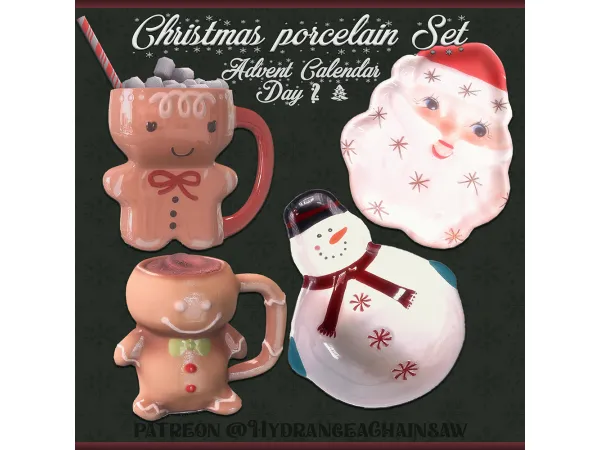 Alpha Day 2 Christmas Porcelain Set by hydrangeachainsaw - The Sims 4 Custom Content