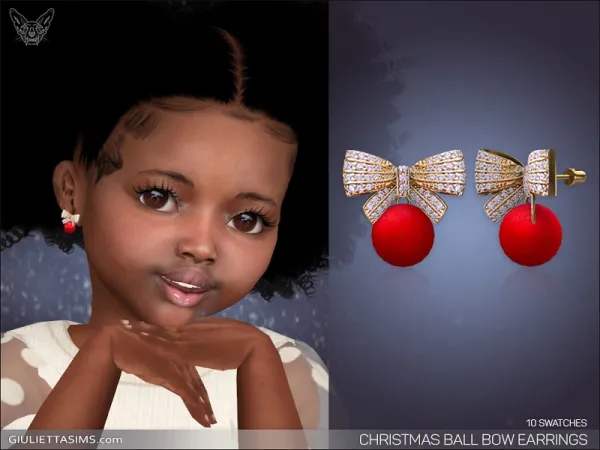 Alpha CHRISTMAS BALL BOW EARRINGS FOR TODDLERS by simsfinds - The Sims 4 Custom Content