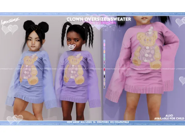 Alpha Oversized Cute Clown Sweater Toddler by simsfinds - The Sims 4 Custom Content