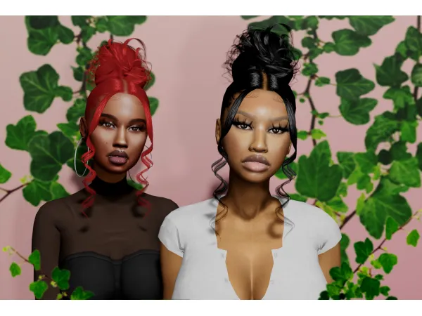 Alpha Messy Curly bun by simsfinds - The Sims 4 Custom Content