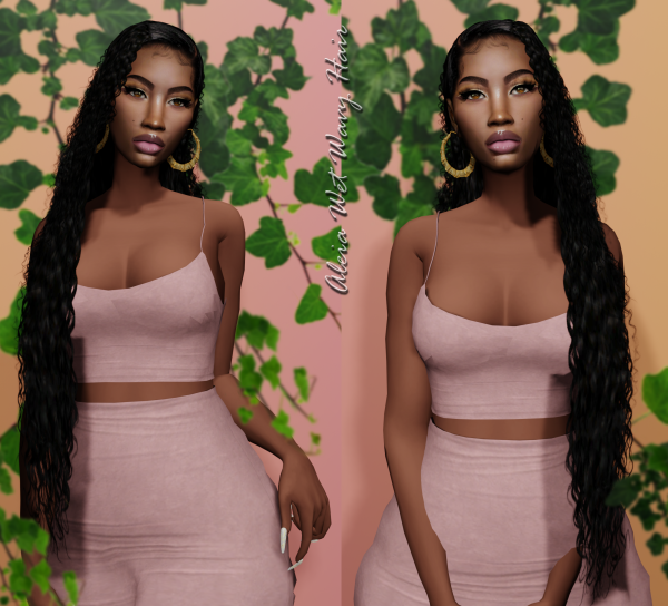 Alpha Aleia Wet Wavy Hair by simsfinds - The Sims 4 Custom Content