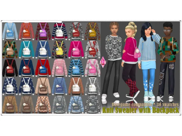 Maxis Match Kids Knit Sweater with Backpack by simsfinds - The Sims 4 Custom Content