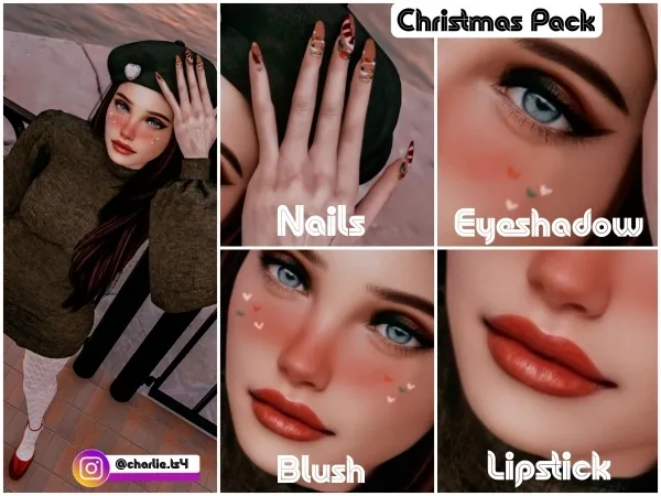 Alpha Christmas Pack (Nails eyeshadow lipstick blush) - The Sims 4 Custom Content
