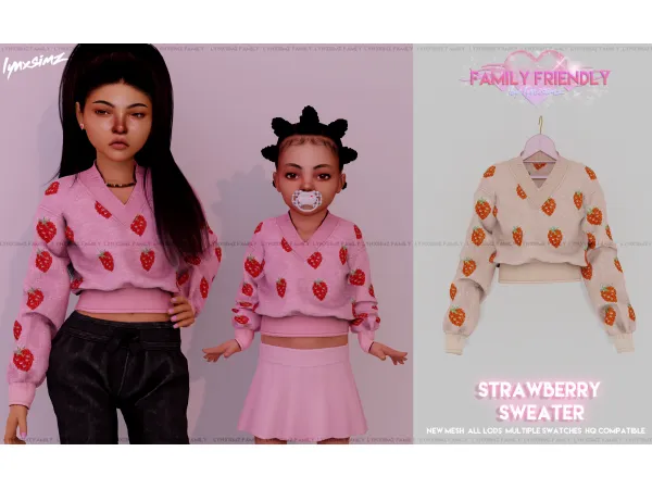 Alpha Strawberry Sweater Child Toddler by LYNXsimz Family - The Sims 4 Custom Content