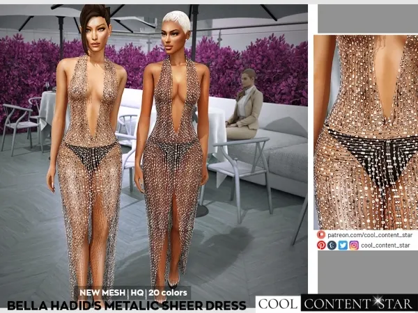 Alpha BELLA HADIDS METALIC SHEER DRESS cool_content_star by cool_content_star - The Sims 4 Custom Content