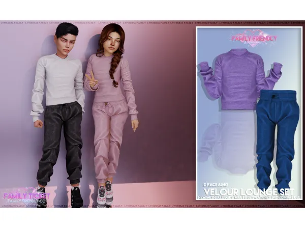 Alpha Velour Sweater Joggers Child by LYNXsimz Family - The Sims 4 Custom Content