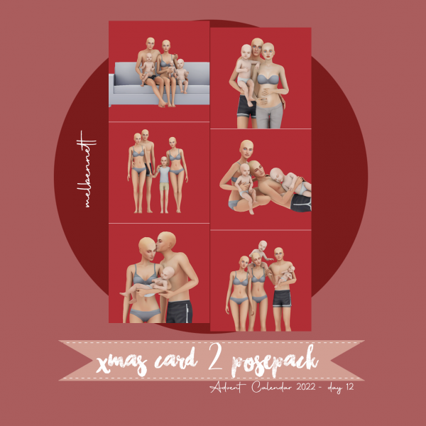 Mix Advent Calendar 2022 12 Xmas Card 2 Posepack by melbennett - The Sims 4 Custom Content