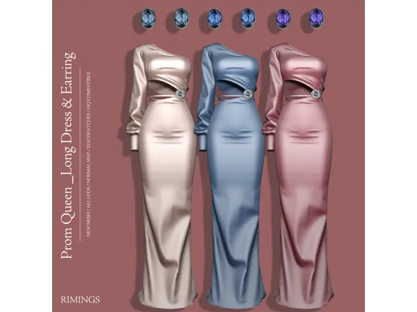 Alpha [RIMINGS] Prom Queen _Long Dress Earring by RIMINGS - The Sims 4 Custom Content