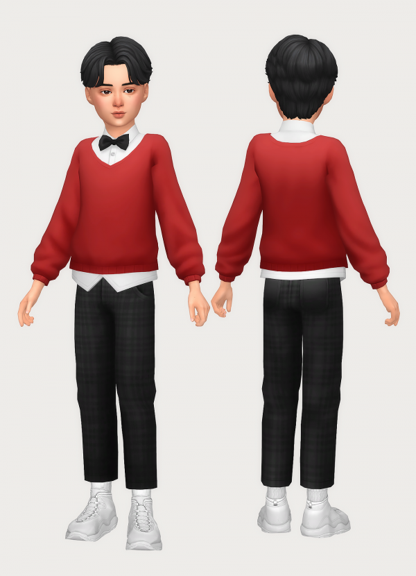Maxis Match ankle slacks bowtie pullover by simsfinds - The Sims 4 Custom Content