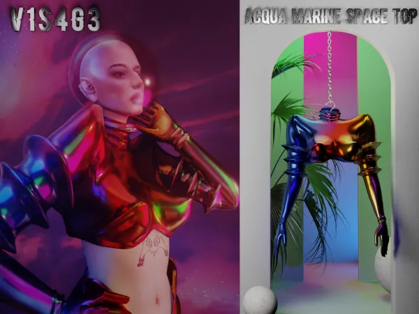 Alpha Acqua Marine Space Top by v1s4g3 - The Sims 4 custom content