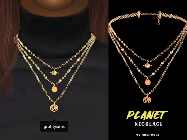 Alpha Planet Layered Necklace by grafity-cc - The Sims 4 Custom Content